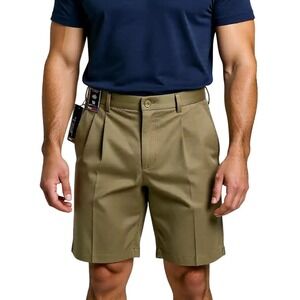 Roundtree & Yorke TravelSmart Mens 36 Pleated Shorts Khaki Tan Classic Fit NWT